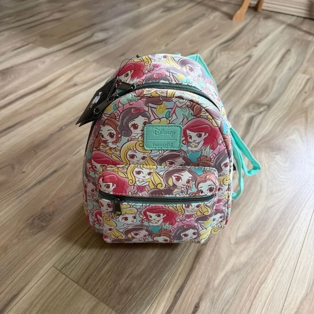 NWT Loungefly Womens Multicolor Disney Chibi Princess Mini Backpack Bag